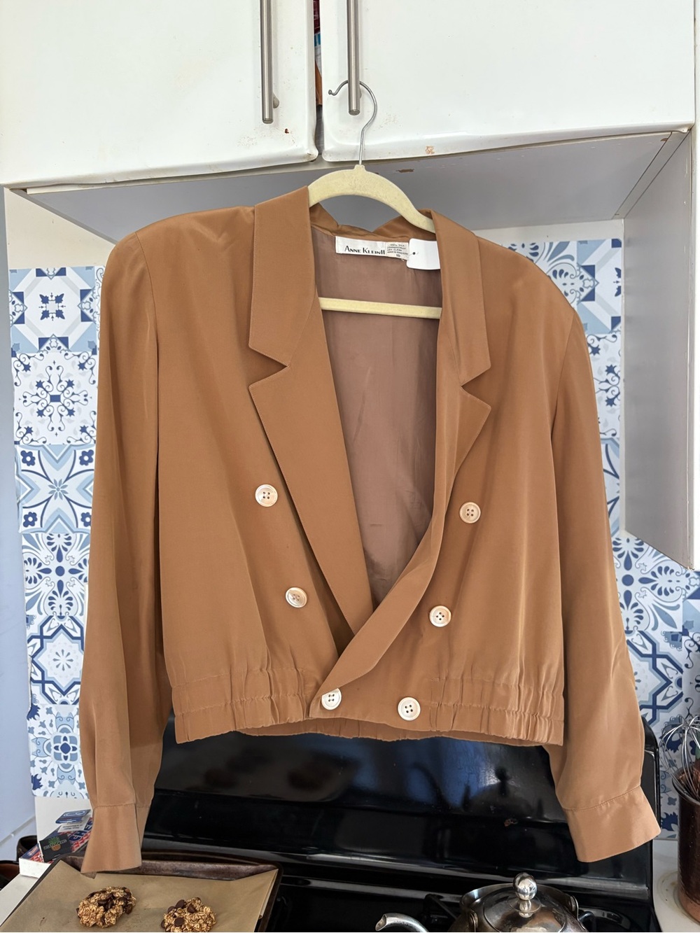 100% Silk Cropped Brown Double-Breasted Blazer Jacket